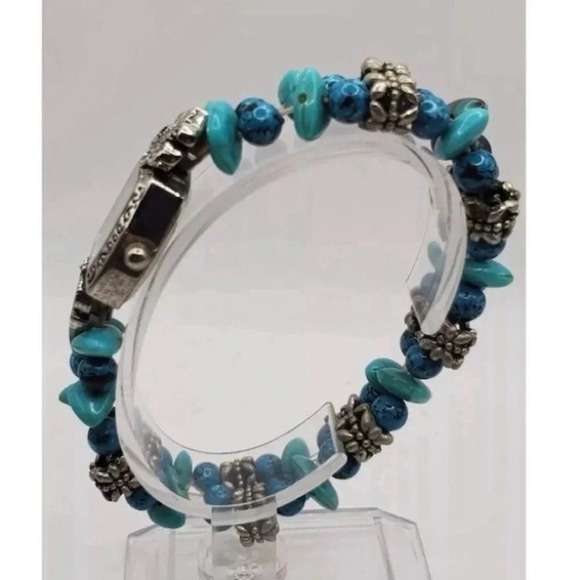 Geneva Genuine Turquoise Beaded Bracelet Watch with Silver Tone Accents O/S - Picture 3 of 8